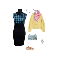 Sukienka mała czarna z błyszczącą turkusową kratką